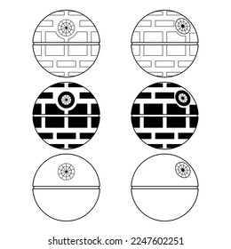 Set of Death star icon, mobile space station symbol, circle galaxy planet vector illustration .