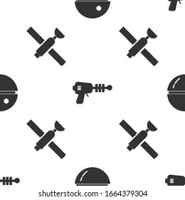 Set Death star, Ray gun und Satellite auf nahtlose Muster. Vektorillustration
