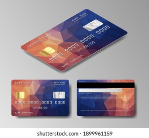 Set Of Debit Card. Credit Cards Vector Set With Colorful Abstract Trendy Design Background.