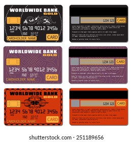 Set of debit or credit cards with decorative ornaments