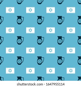 Set Decanter with star of david and Flag of Israel on seamless pattern. Vector