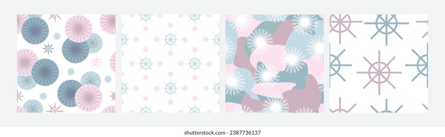 Set of December Ice Blue Winter Seamless Repeat Pattern in Ice blue soft pink and white. Ice flakes Vector Illustration 2024