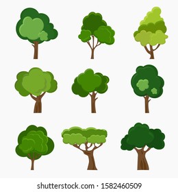 Set of deciduous trees. Hand-drawn illustration of trees.