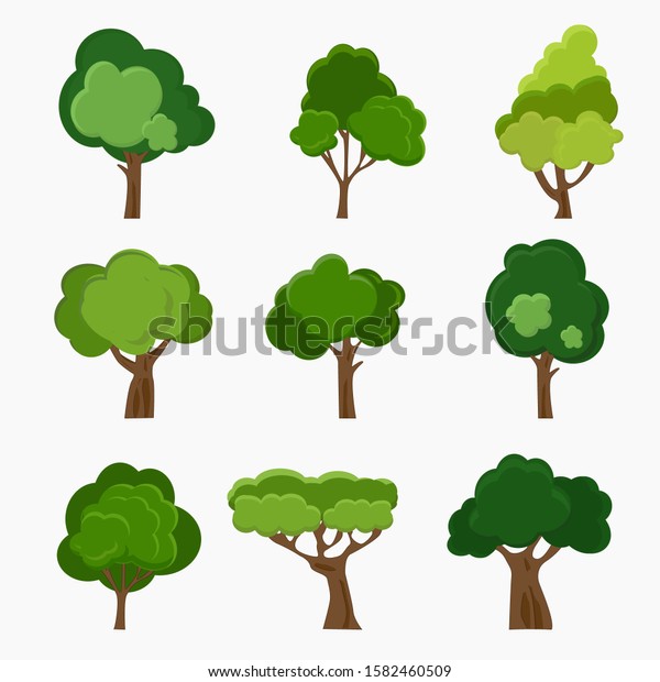 Set Deciduous Trees Handdrawn Illustration Trees Stock Vector (Royalty ...
