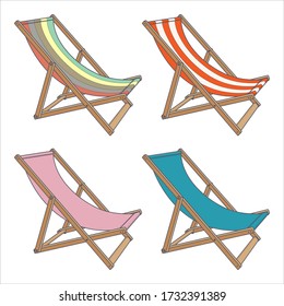 Set deck chair in different colors on a white background. Vector illustration.