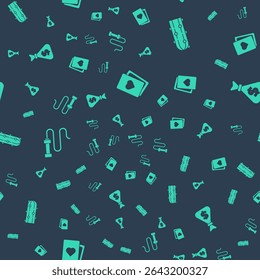 Set Deck of playing cards, Cactus, Leather whip and Money bag on seamless pattern. Vector