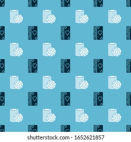 Set Deck of playing cards and Casino chips on seamless pattern. Vector