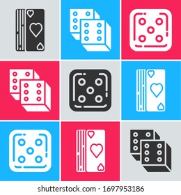 Set Deck of playing cards, Game dice and Game dice icon. Vector