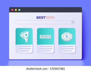 Set Deck of playing cards, Hand holding playing cards and Casino chip with dollar symbol icon. Vector