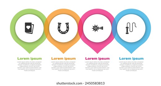 Set Deck of playing cards, Horseshoe, Spur and Leather whip. Business infographic template. Vector