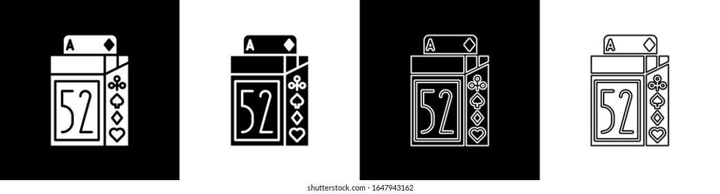 Set Deck of playing cards icon isolated on black and white background. Casino gambling.  Vector Illustration