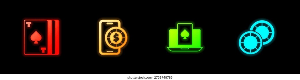 Set Deck of playing cards, Online poker table game,  and Casino chips icon. Vector