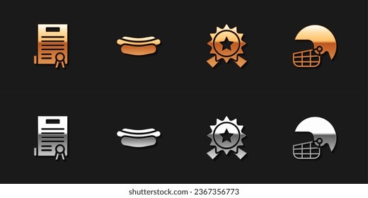 Set Declaration of independence, Hotdog sandwich, Medal with star and American football helmet icon. Vector