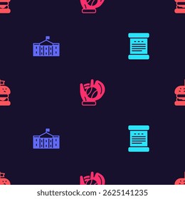Set Declaration of independence, United States Capitol Congress, Baseball glove with ball and Burger on seamless pattern. Vector
