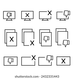 Conjunto de iconos Rechazar certificado, Cancelación y No me gusta. Rechazar o cancelar iconos de línea.