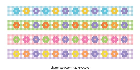 A set of deco border line illustrations in a combination of colorful check patterns and flower shapes.