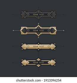 Set of decor elements. Black and gold geometric labels.