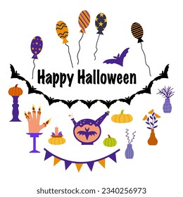 Decoración de Halloween. Composición redonda. Ilustración vectorial en un estilo de caricatura plano.