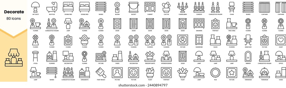 Set of decorate icons. Simple line art style icons pack. Vector illustration