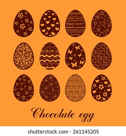 Set of decorated chocolate eggs. Vector illustration 