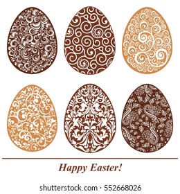 Set of decorated chocolate eggs. Vector illustration