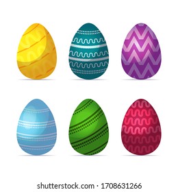 set decorated colorful eggs happy easter spring holiday concept vector illustration