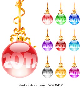 Set decorated with colourful balloons isolated on a white background. 2011.