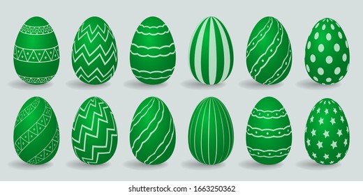 A set of decorated Easter Eggs for use in Easter designs. Gradient vector illustration isolated on gray.