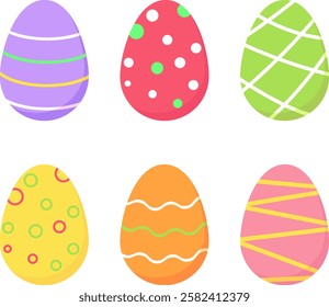 Set of decorated easter eggs. Vector illustration with transparent background.