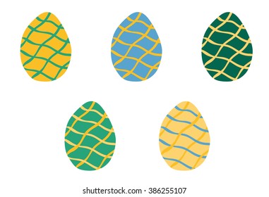 Set of decorated Easter eggs in wavy lines