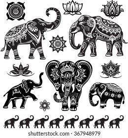 Set of decorated elephants 