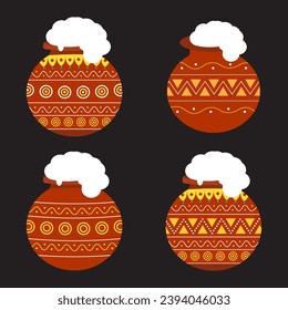 set of decorated Pongal pot vector illustration