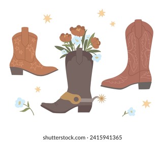 Set of decorated retro cowboy boots