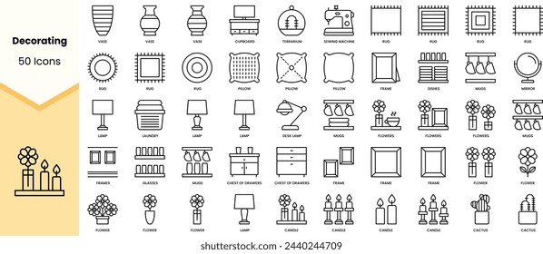 Set of decorating icons. Simple line art style icons pack. Vector illustration