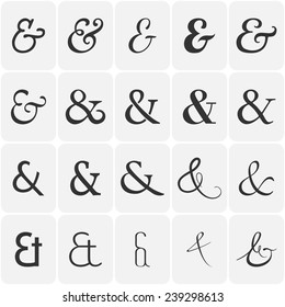 Set of decoration ampersands for letters and invitation on white background. Hand drawn type. Vector illustration. Ampersand set. Ampersand image.