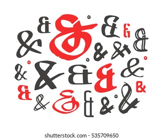 Set of decoration ampersands for letters and invitation. Hand drawn type. Isolated on white background