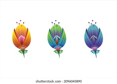 set for decoration from blue beautiful flowers of poppies with buds on a white isolated background