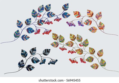 Set of decoration branches with ornate leaves