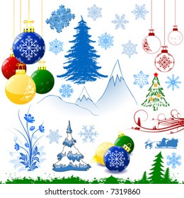 Set of decoration elements for Christmas design, vector illustration