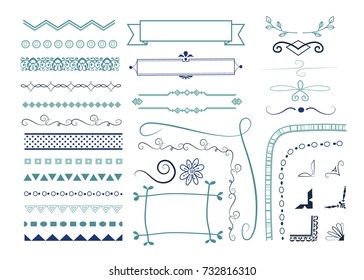 set of decoration elements for greeting and invitation cards, text and page design. 