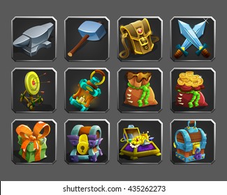 Set of decoration icons for games. Vector illustration.