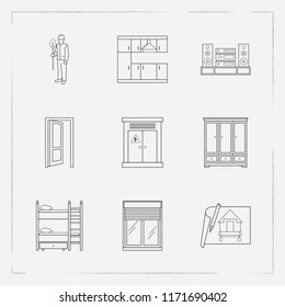 Set of decoration icons line style symbols with kitchen, electricity, house planning and other icons for your web mobile app logo design.