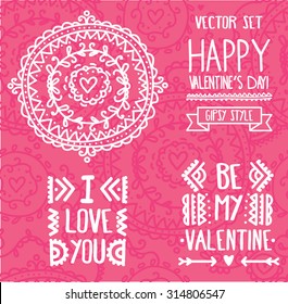 set of decoration lettering elements for valentine day, vector illustration