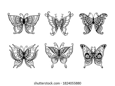 Set of decoration line art butterflies