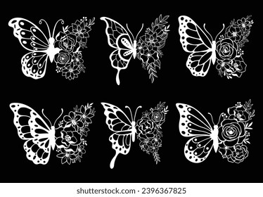 Set of decoration line art butterflies