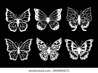 Set of decoration line art butterflies