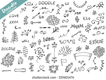 Set of Decoration Modern Borders, Lines, Elements, Letters. Trendy Design Artwork Vector Illustration: Hand Drawn Freehand Sketch Symbols. Doodles for Printing, Banners, Logos and other Templates.