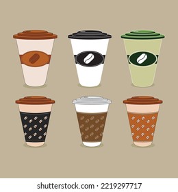 Set of Decoration Paper Coffee Cup Takeaway Vector 