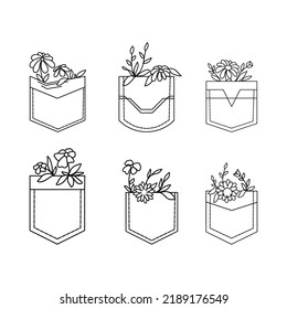 Set of Decoration Pocket with Flower Illustrations 