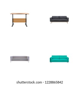 Set of decoration realistic symbols with couch, sofa, desk and other icons for your web mobile app logo design.